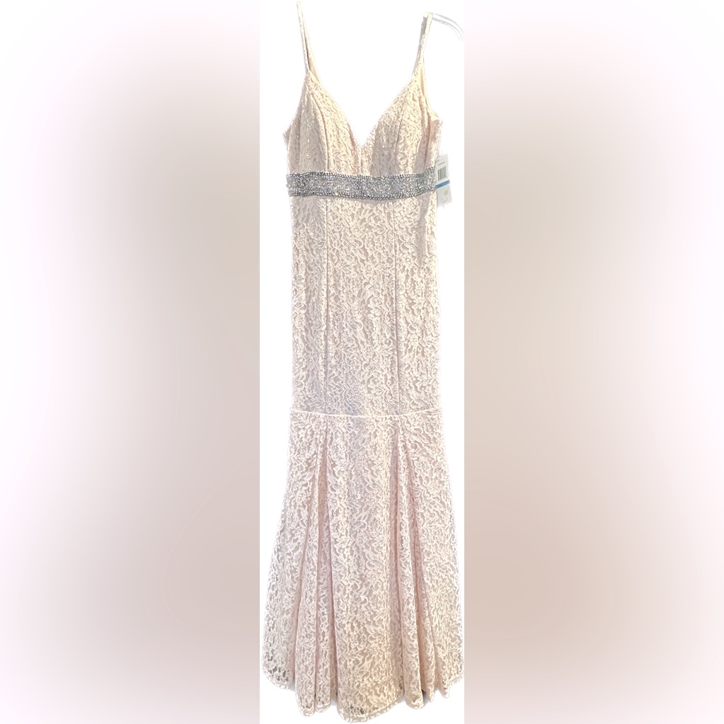 Nwt Blush Prom Wedding Guest Formal Dress Juniors Size 9 Lace Rhinestone Mermaid
